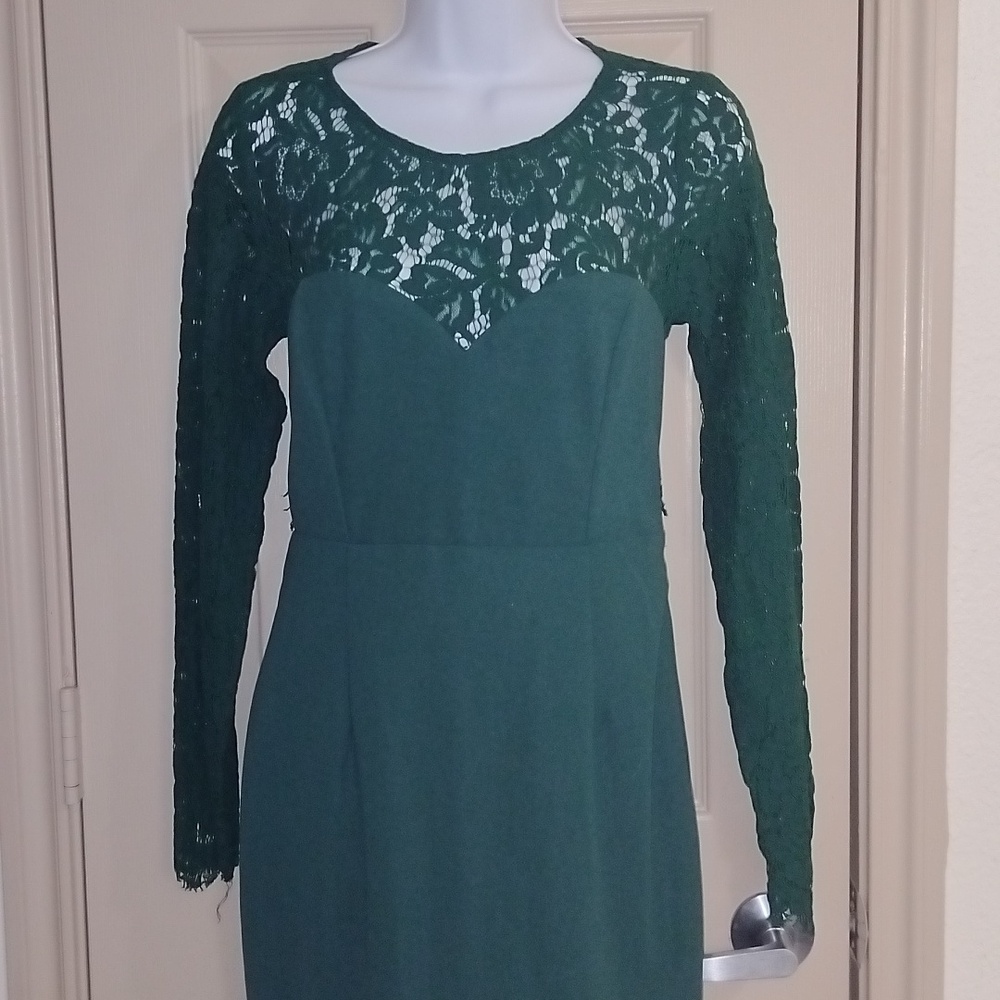 Lulus Whenever You Call Forest Green Lace Maxi Dress Sz M - Picture 4 of 8